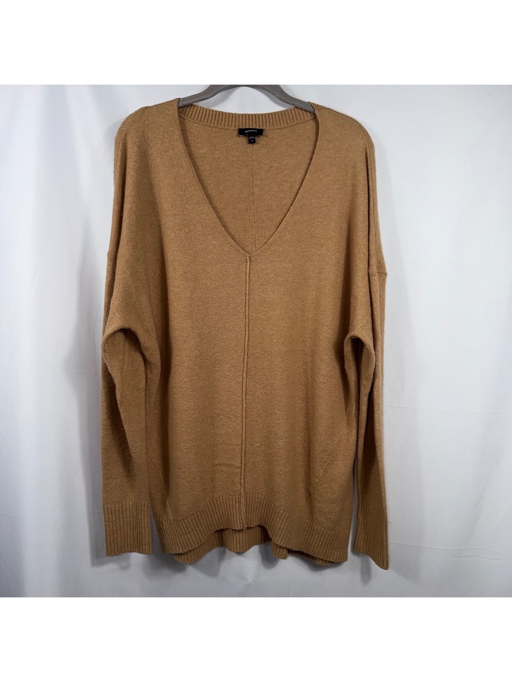 Express Oversized V-Neck Tunic Sweater Brown Size S